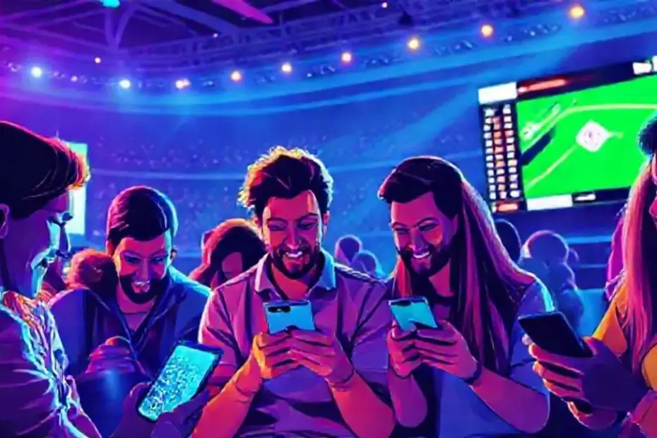 Apostadores usando dispositivos móveis para apostas esportivas