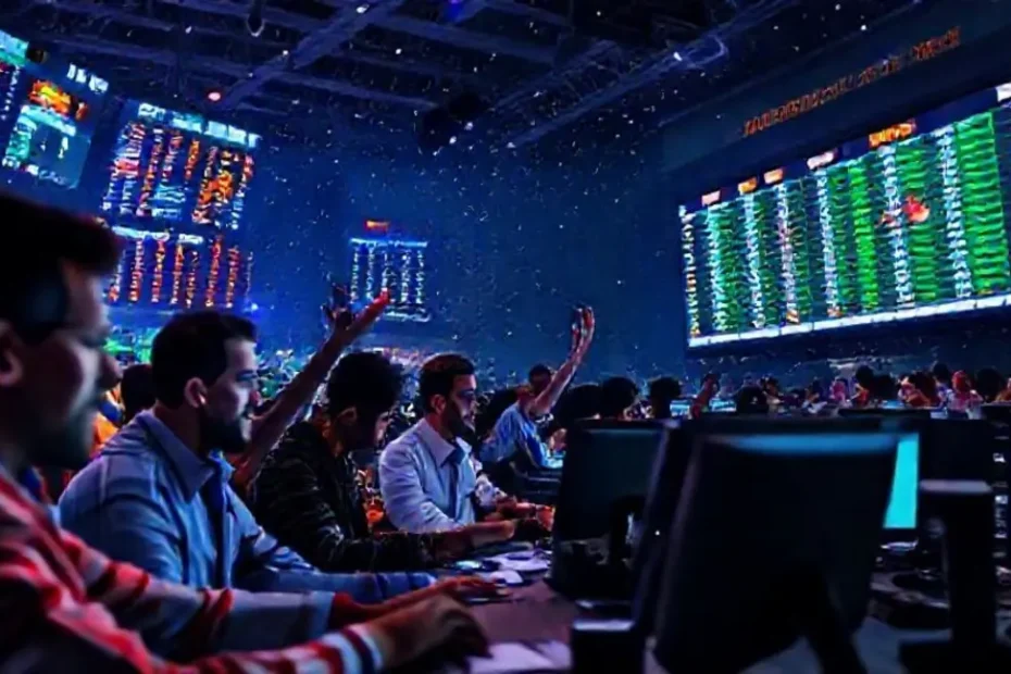 Apostadores se divertindo durante uma sessão de apostas esportivas.