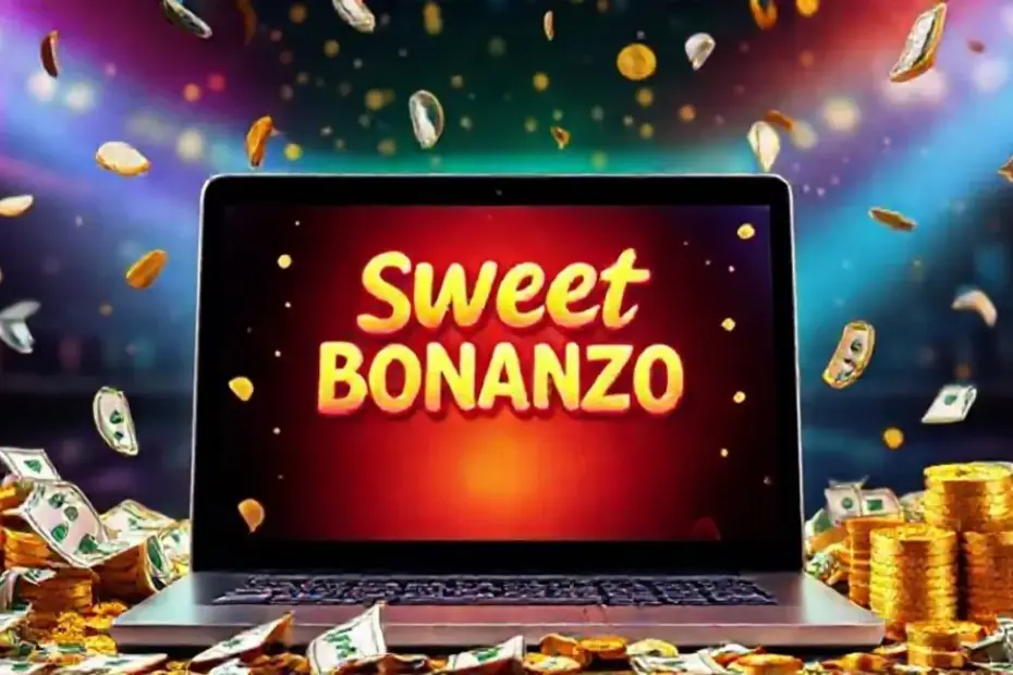 Ambiente de apostas online com destaque para o jogo Sweet Bonanza e elementos de emoção.